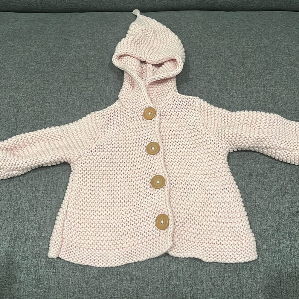 Hooded pink cotton cardigan